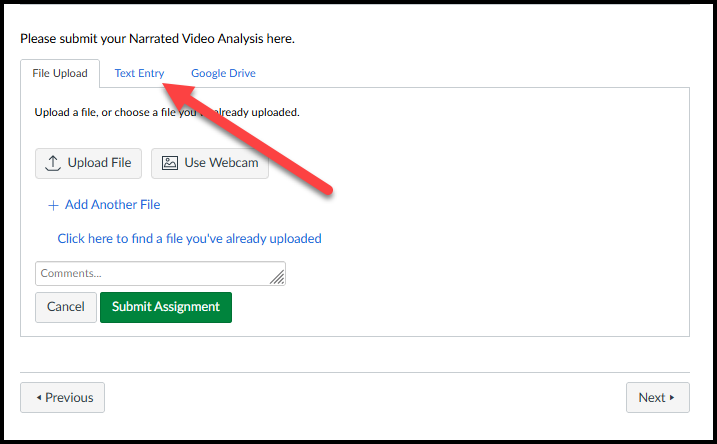 choose text entry
